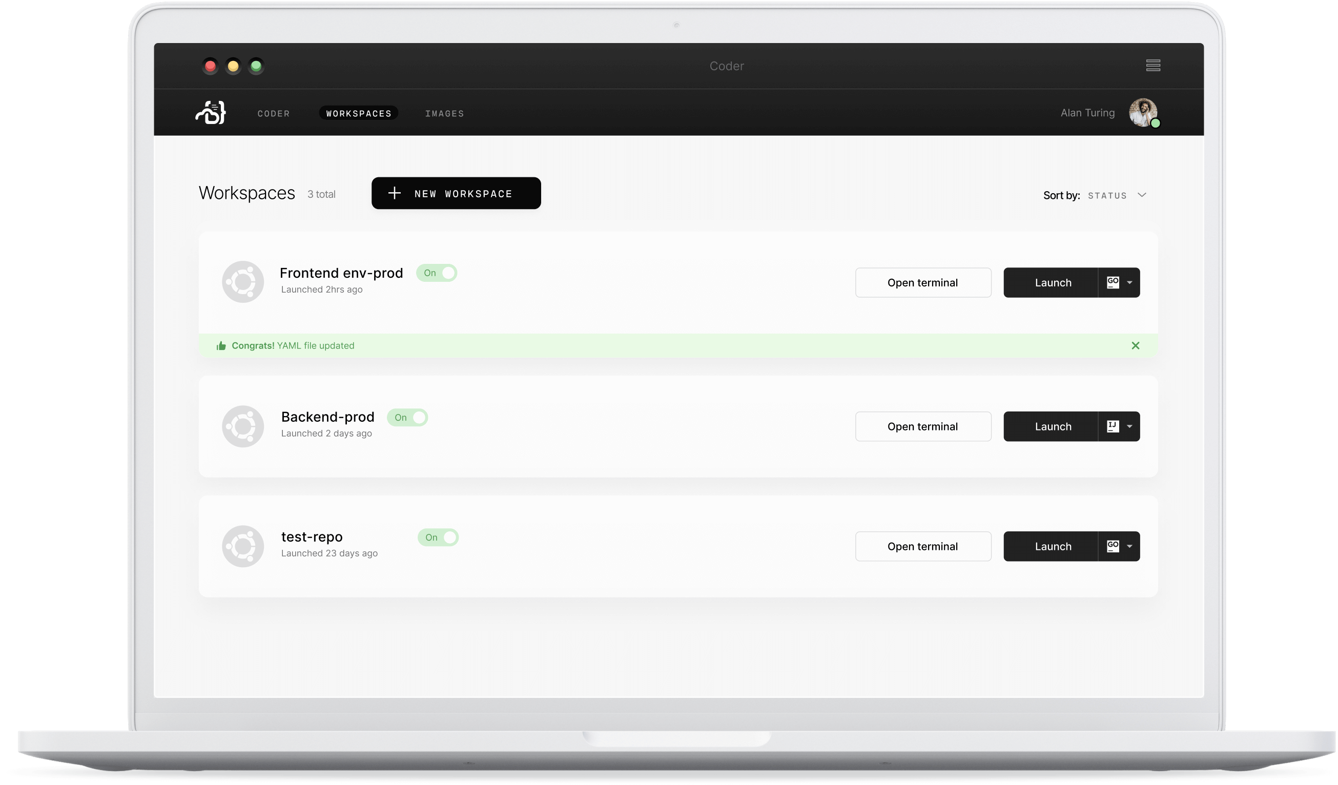 Computer showing the Coder app
